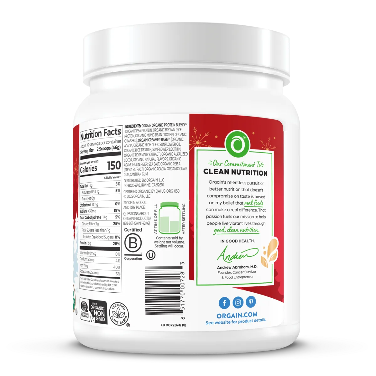 Organic Protein™ Plant Based Protein Powder - Peppermint Hot Cocoa