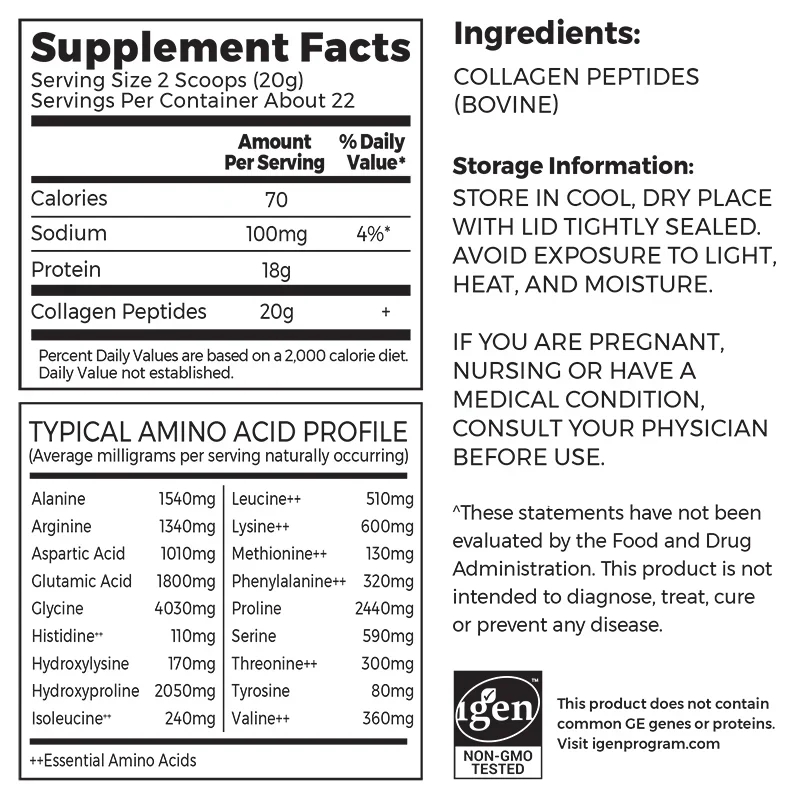 Grass Fed Pasture Raised Collagen Peptides - Unflavored