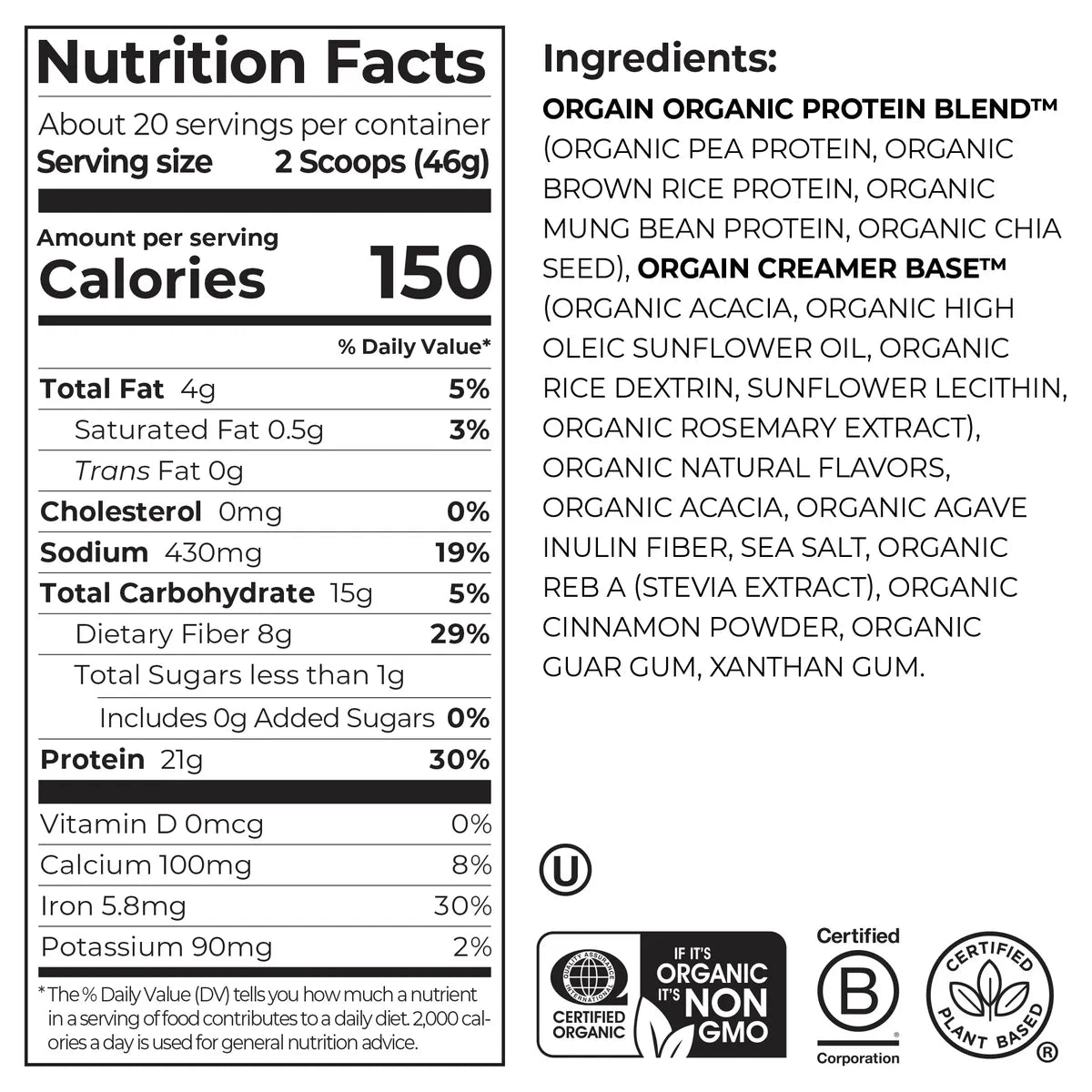 Organic Protein™ Plant Based Protein Powder - Horchata