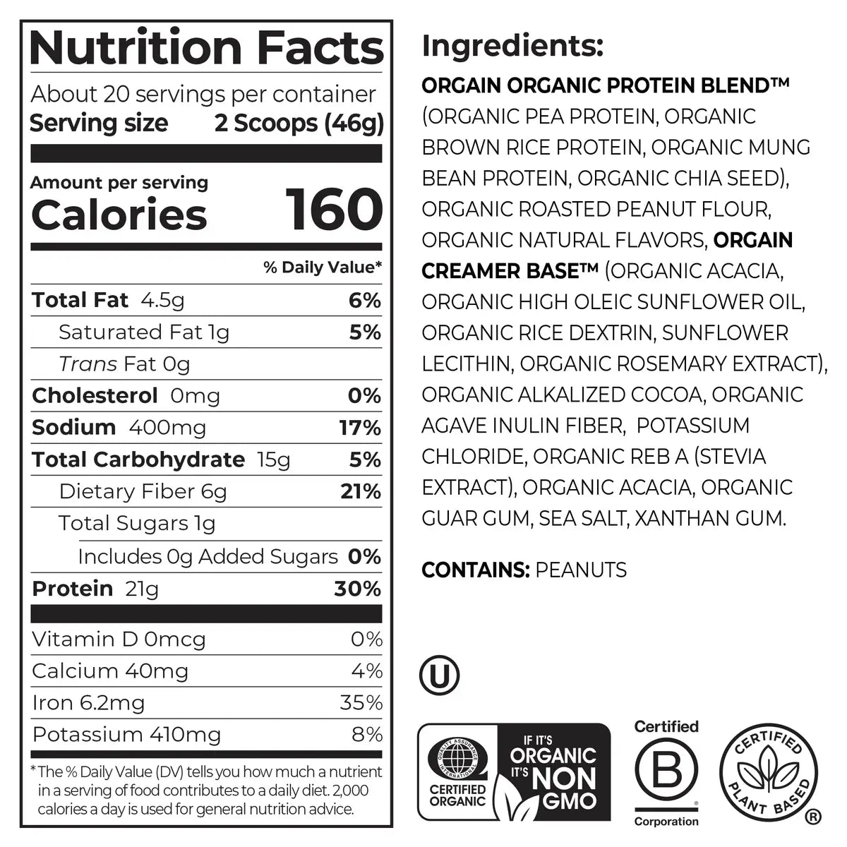Organic Protein™ Plant Based Protein Powder - Chocolate Peanut Butter
